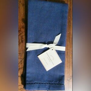 Pottery Barn Hemstitch Guest Towels – Set of 2 | Navy Linen Blend | Like New